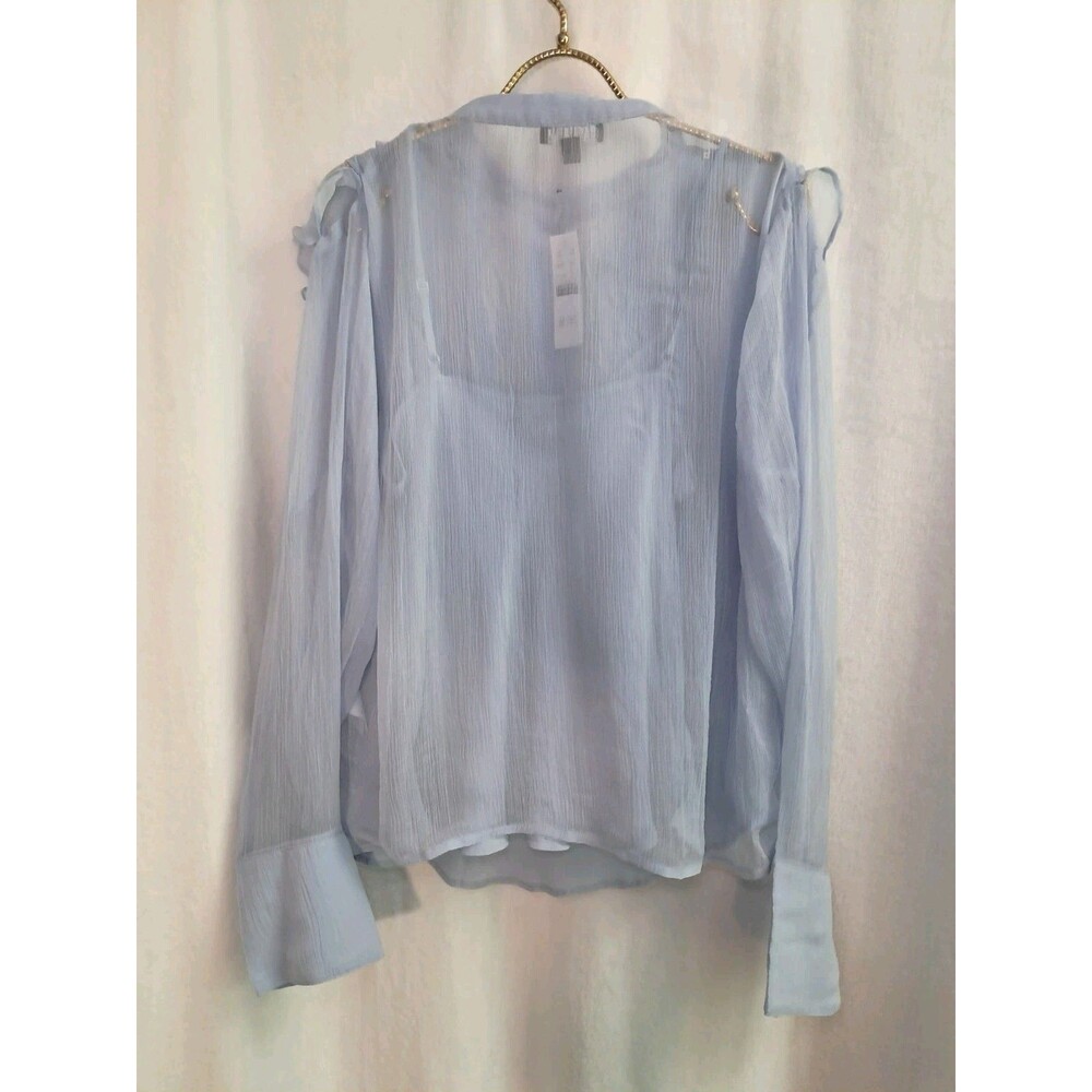 NWT J.Crew Size 10 Ruffle-Front Top in Crinkle Cupro Light SMALL MARK TO BACK - Picture 6 of 12